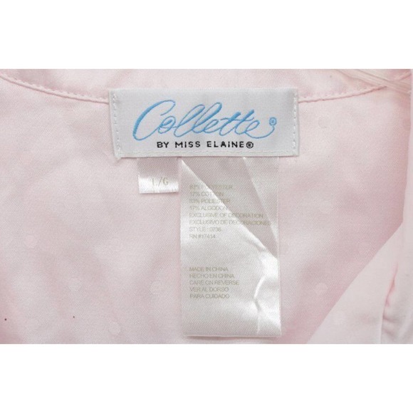 Collete Miss Elaine Pajama Set Large Pink Swiss Dot Shiny Satin Flannel - Picture 8 of 11